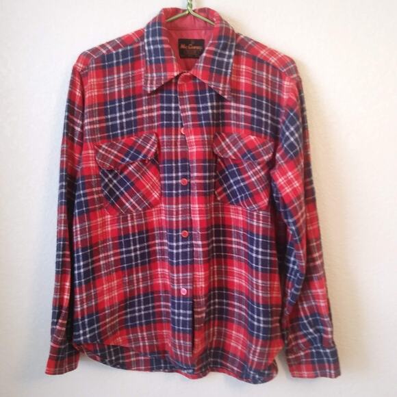 VTG Mac Campbell VIP Red Plaid Flannel Wool Shirt Men Size Large Button Down - Picture 1 of 7
